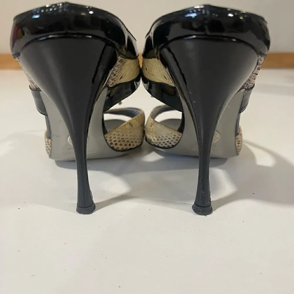 Dolce & Gabbana Snakeskin and Patent Leather Open Toe Heels